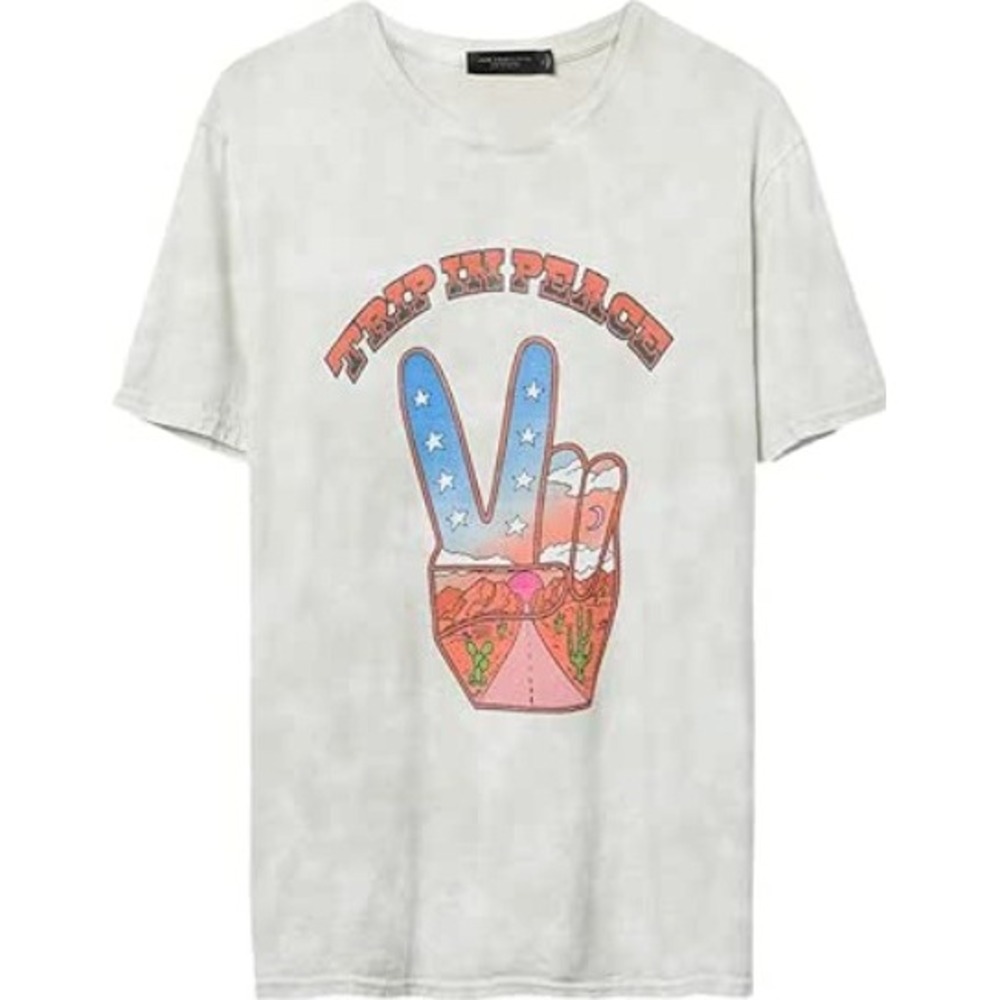 Junk Food Clothing Mens Trip In Peace Graphic T-Shirt Grey Tie Dye Large New